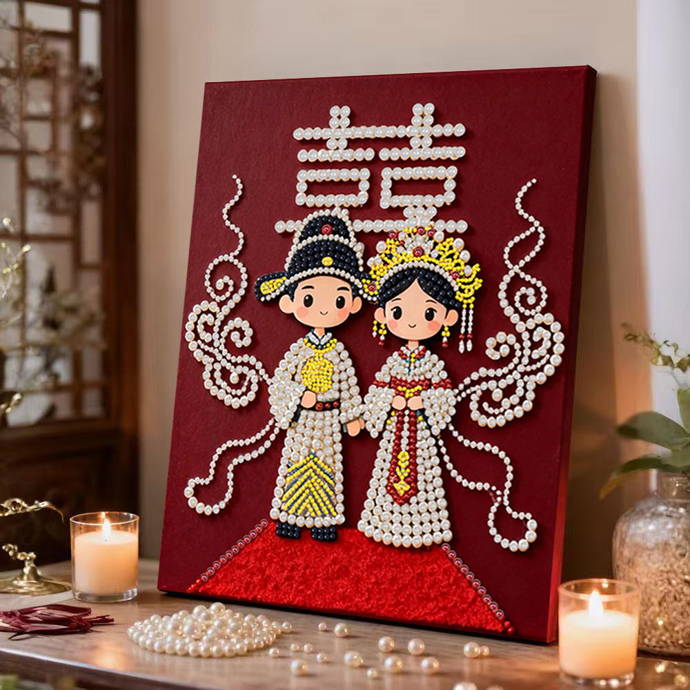 Decorative painting material package, handmade DIY Chinese style ornament, Year of the Horse pearl painting with photo frame, living room entrance hanging painting gift