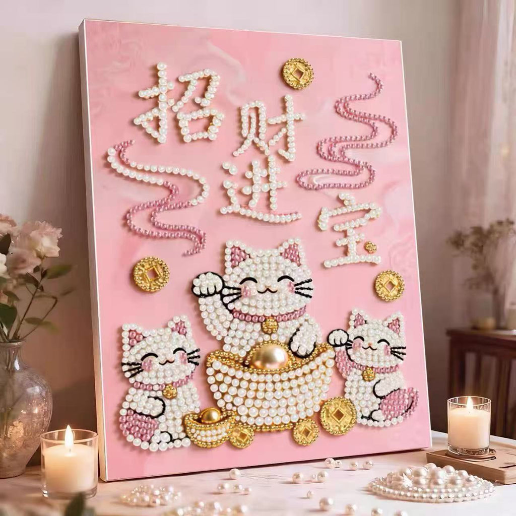 Decorative painting material package, handmade DIY Chinese style ornament, Year of the Horse pearl painting with photo frame, living room entrance hanging painting gift