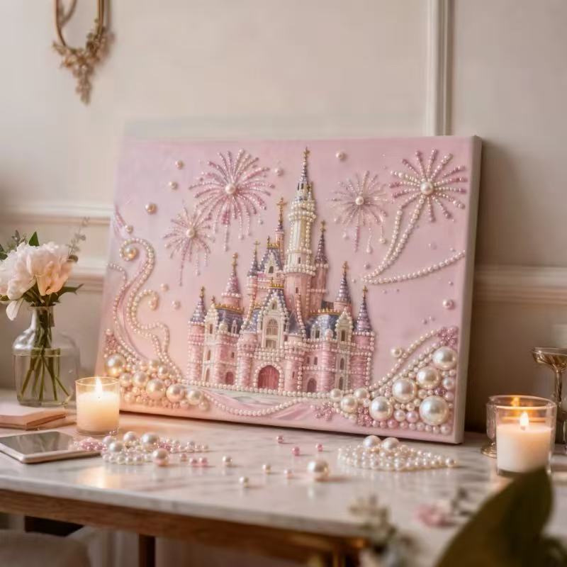 Decorative painting material package, handmade DIY Chinese style ornament, Year of the Horse pearl painting with photo frame, living room entrance hanging painting gift