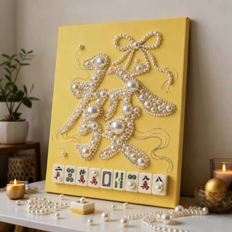 Decorative painting material package, handmade DIY Chinese style ornament, Year of the Horse pearl painting with photo frame, living room entrance hanging painting gift