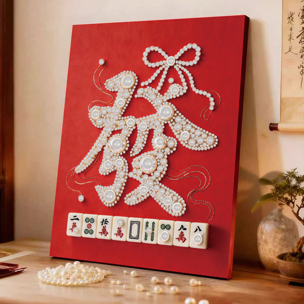 Decorative painting material package, handmade DIY Chinese style ornament, Year of the Horse pearl painting with photo frame, living room entrance hanging painting gift