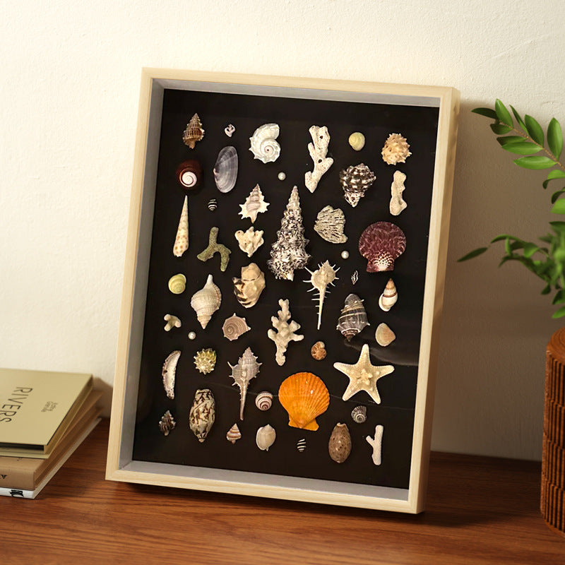 Hollow three-dimensional photo frame square empty frame wholesale wall hanging wooden dried flower specimen shell handmade DIY table picture frame