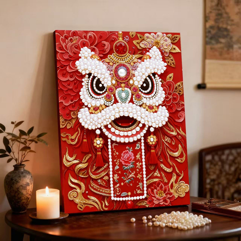 Decorative painting material package, handmade DIY Chinese style ornament, Year of the Horse pearl painting with photo frame, living room entrance hanging painting gift