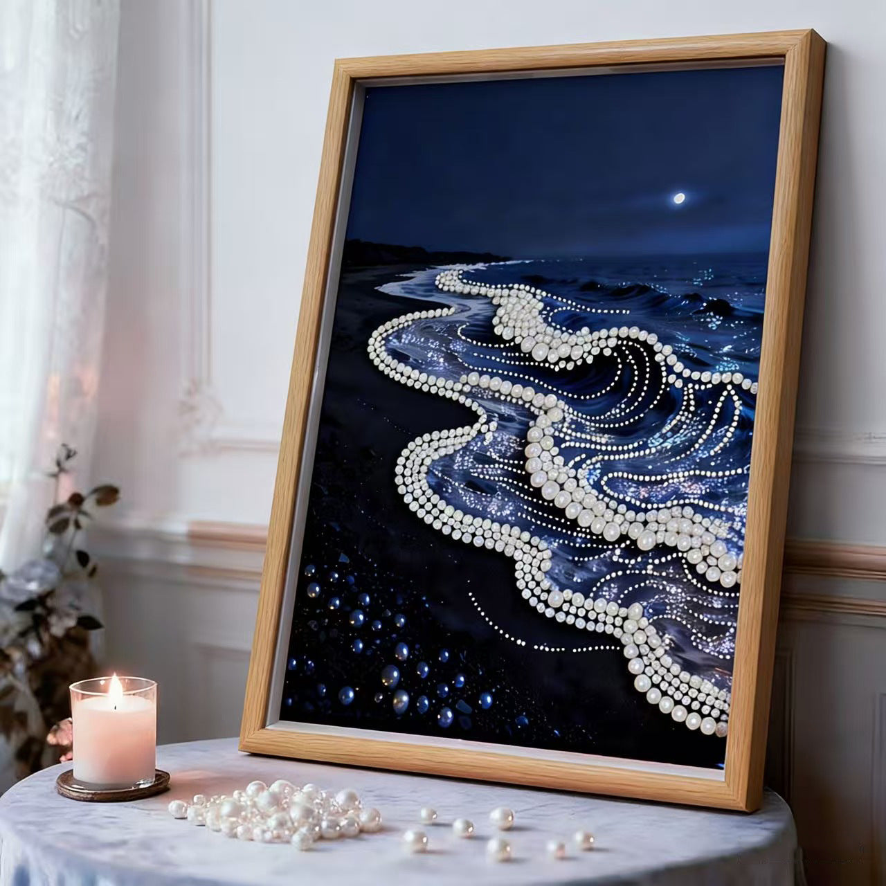 Decorative painting material package, handmade DIY Chinese style ornament, Year of the Horse pearl painting with photo frame, living room entrance hanging painting gift