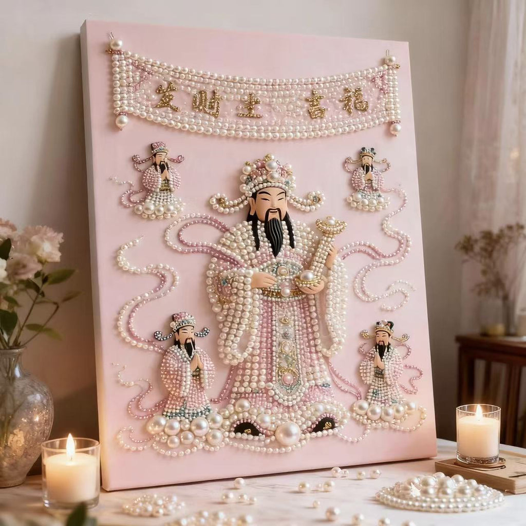 Decorative painting material package, handmade DIY Chinese style ornament, Year of the Horse pearl painting with photo frame, living room entrance hanging painting gift